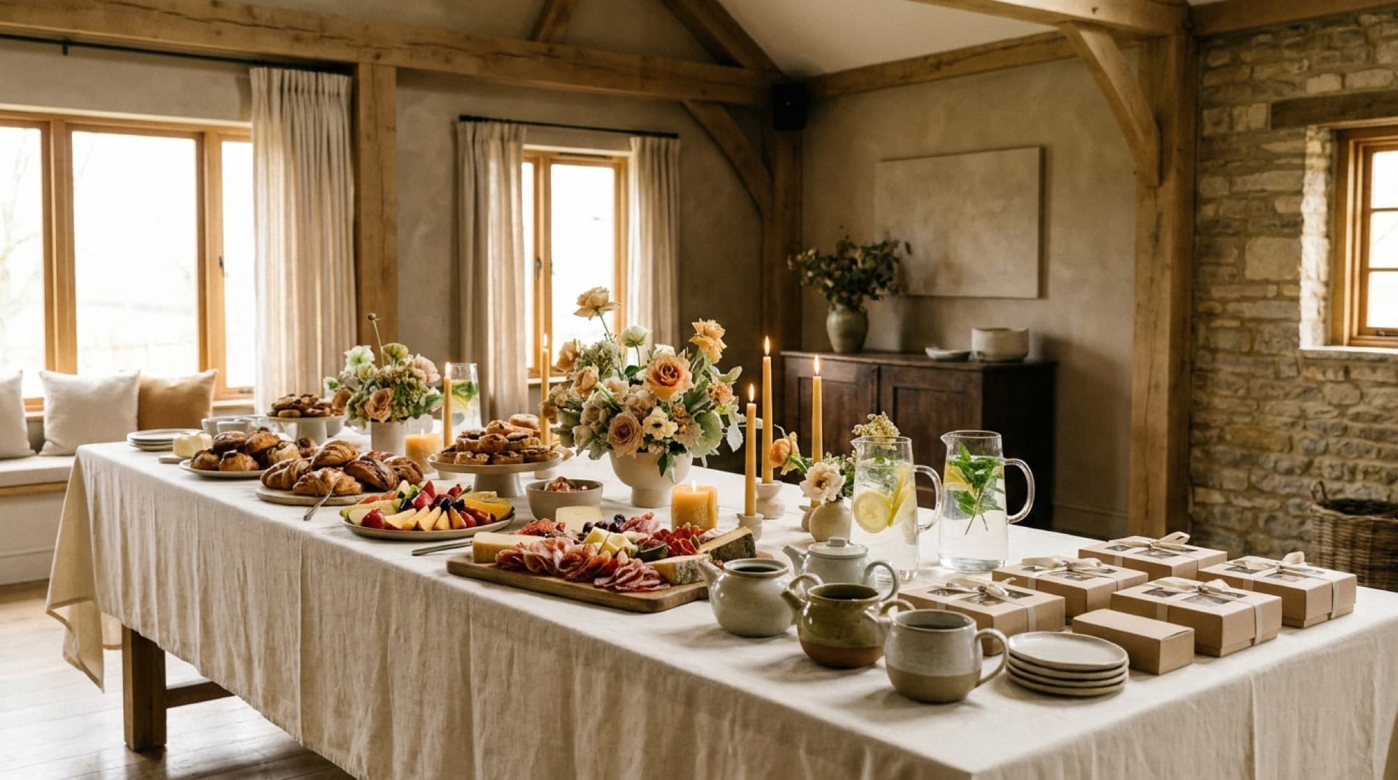 The calm, abundant workshop table set for the day